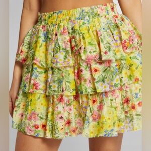 LoveShackFancy Floral Brynlee Tiered Mini Skirt in Rainbow Skies Floral Print